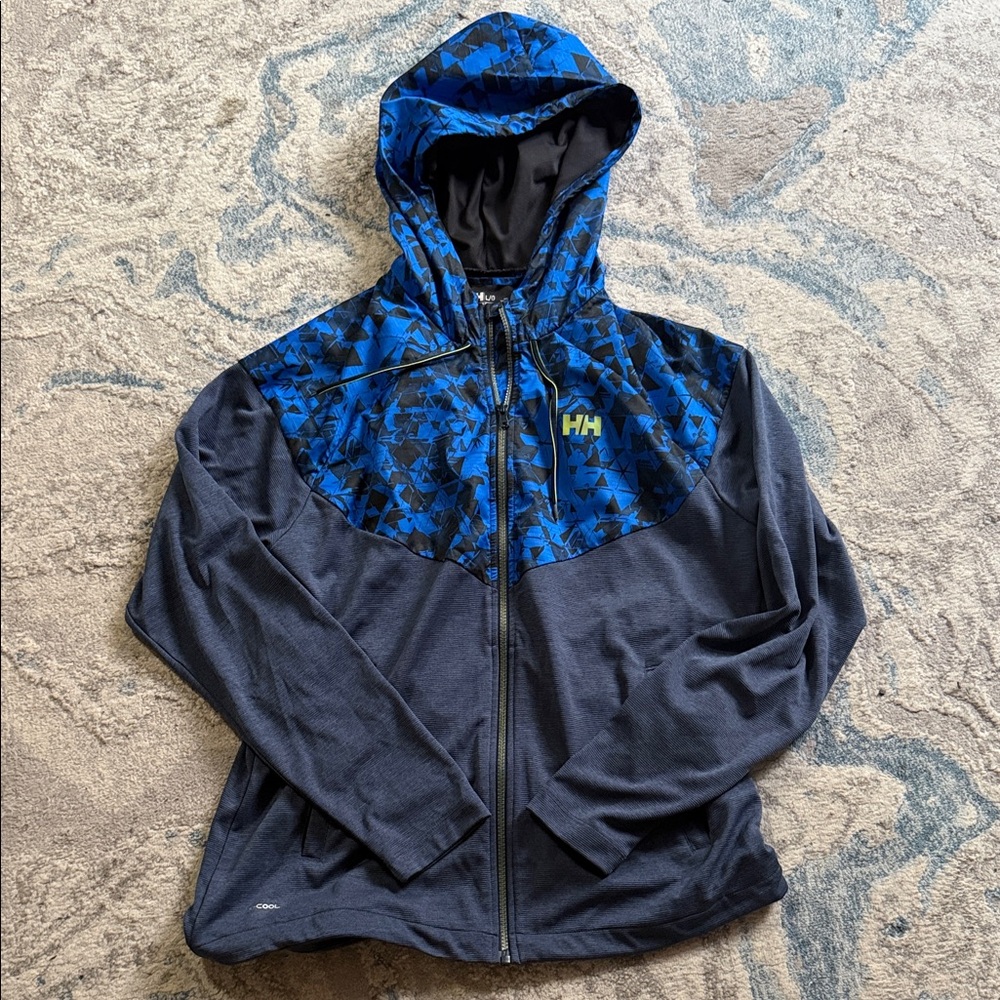 Helly Hansen Blue & Navy Patterned Hooded Zip Jacket